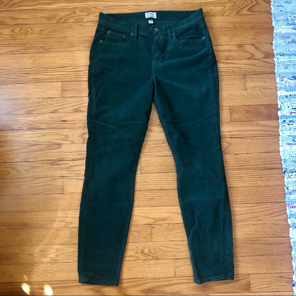 J Crew Toothpick Corduroy Pants in Green